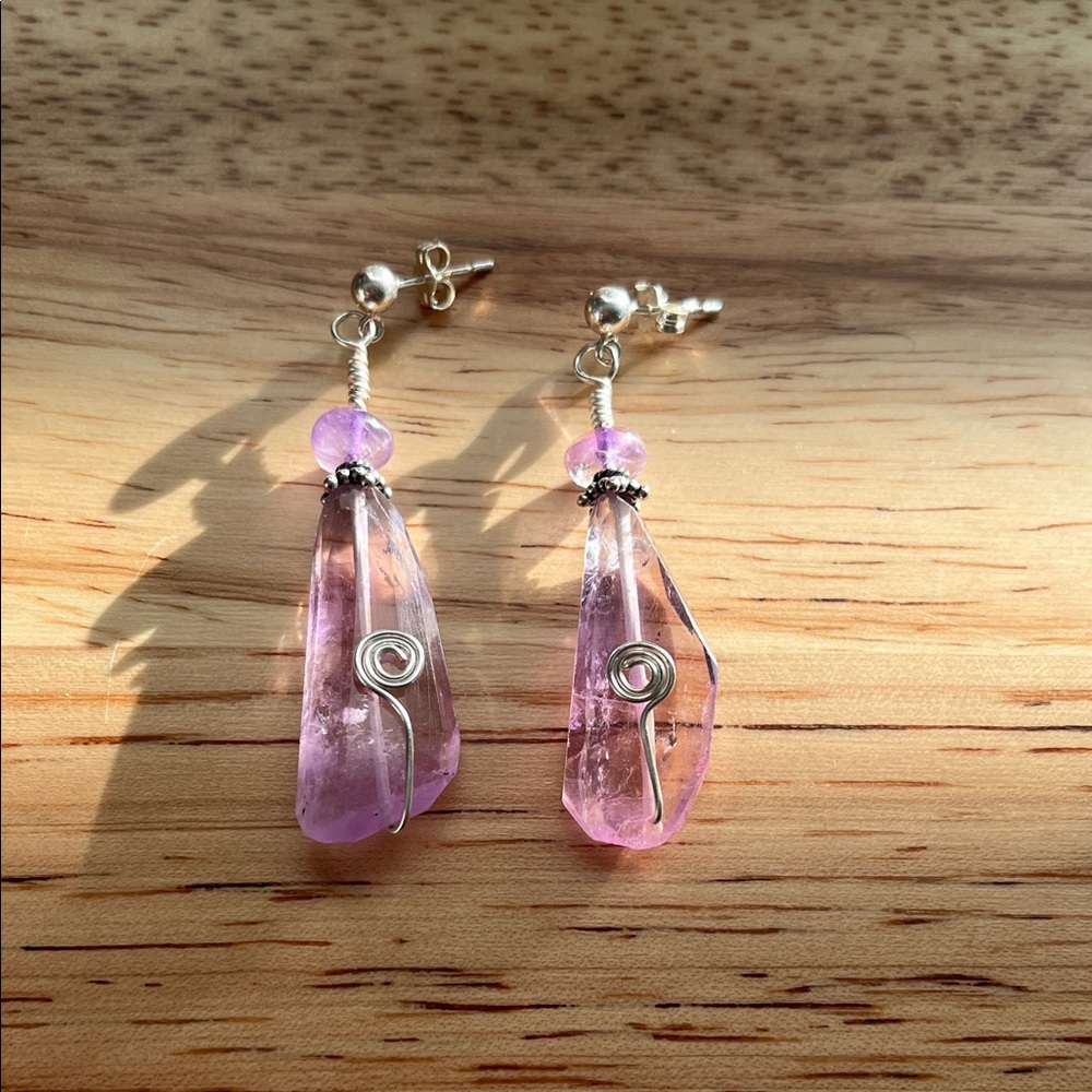 Amethyst Gemstone Wrapped Swirl Earrings